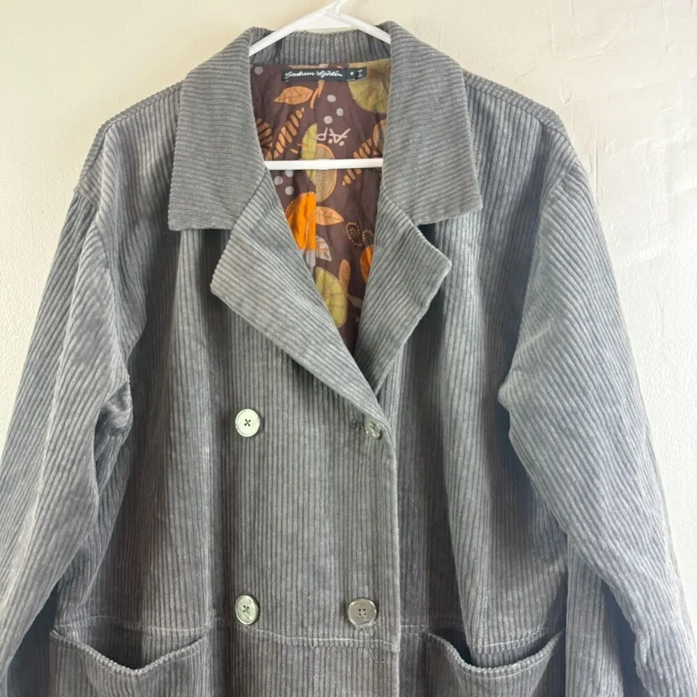 Gudrun Sjoden Gray Corduroy Coat Jacket Button Up Lagenlook Boho Size M - Picture 2 of 16